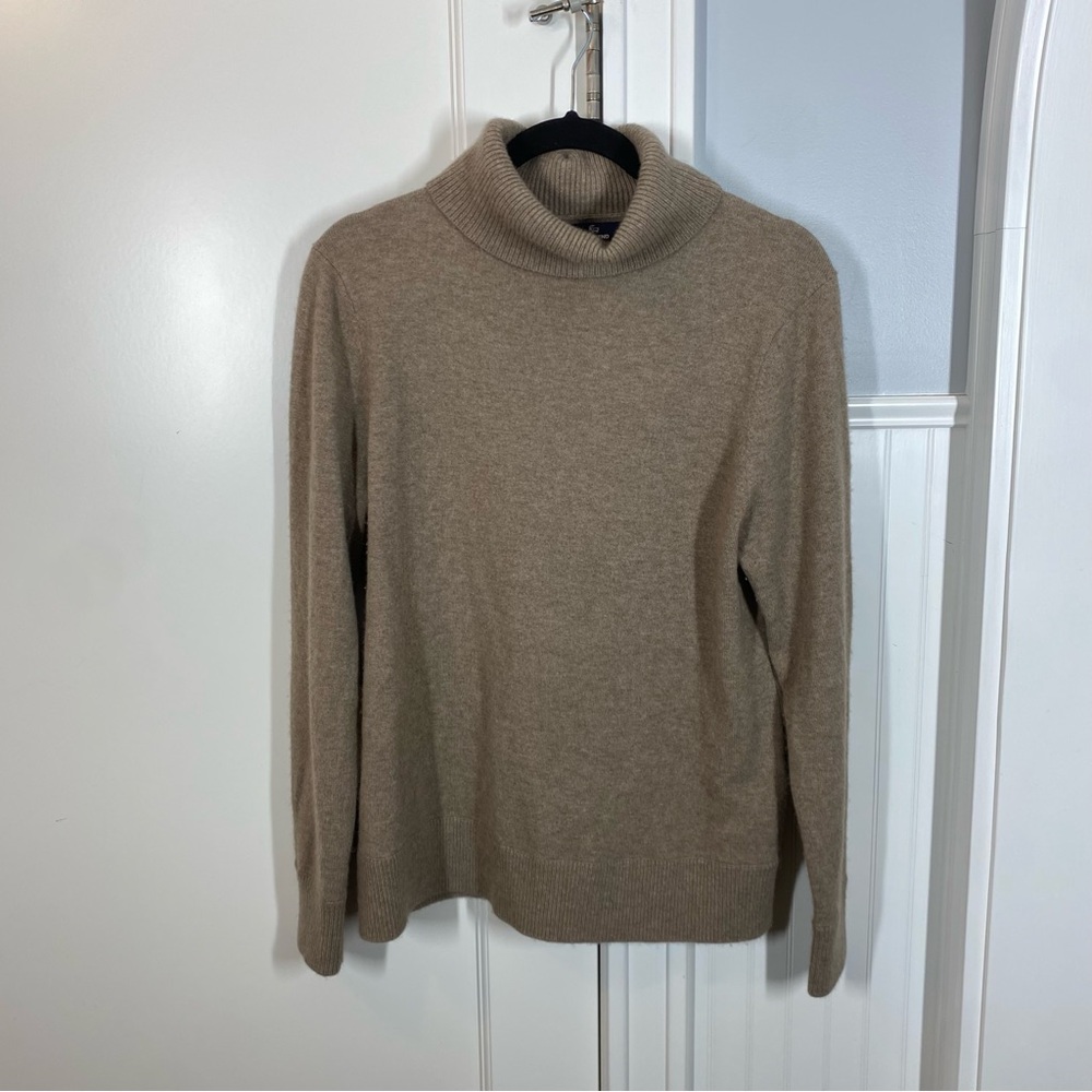 Lands' End Women's 100% cashmere Turtleneck‎ Sweater Tan size large 14-16 luxury